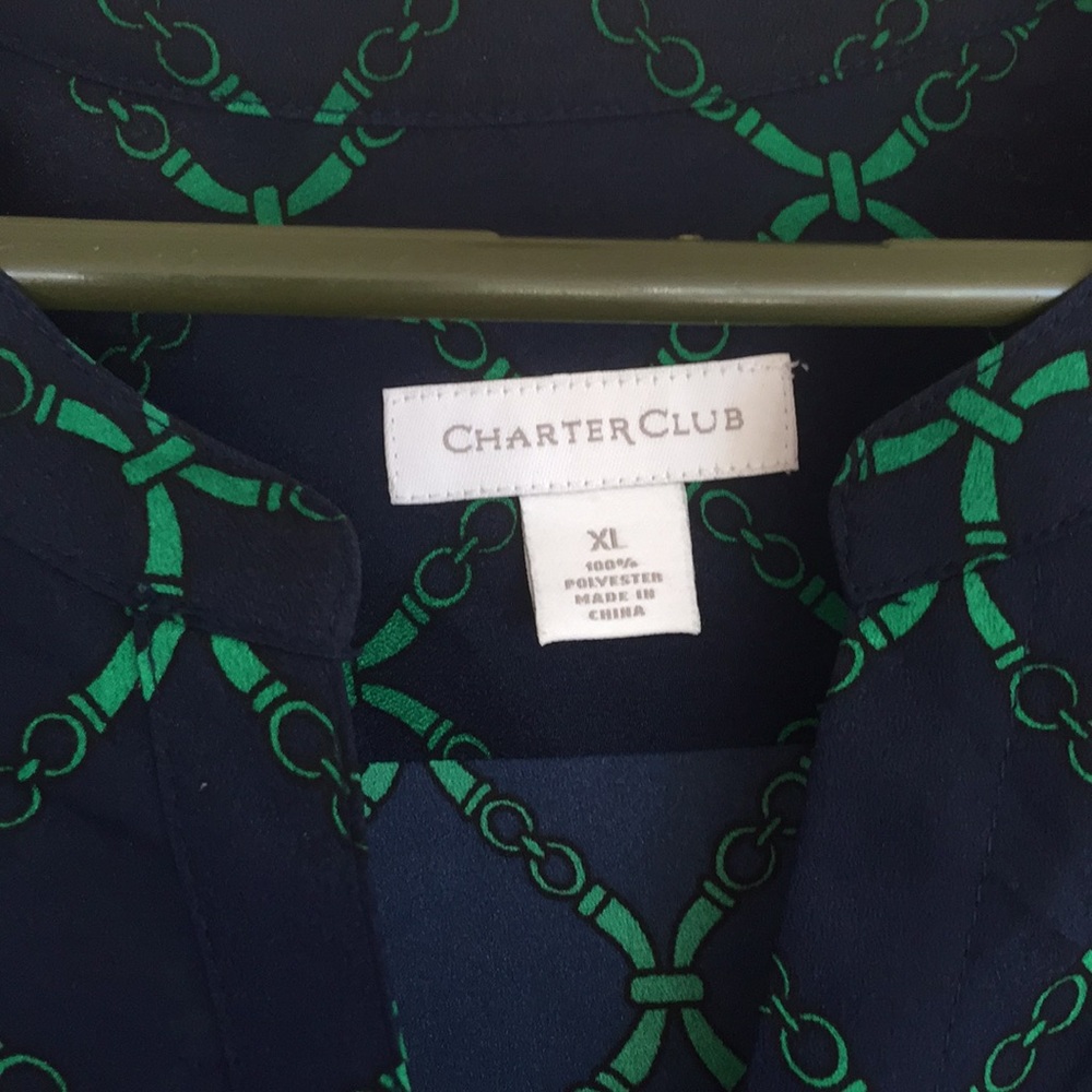 Navy Blue and green blouse w golden buttons
